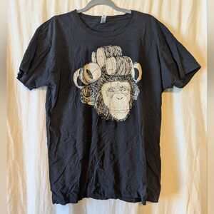American Apparel Charcoal Power Washed Tee With Monkey Design